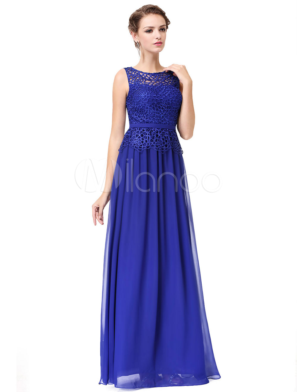 Blue Mother Of The Bride Dresses Long Chiffon Lace Hollow Out ...