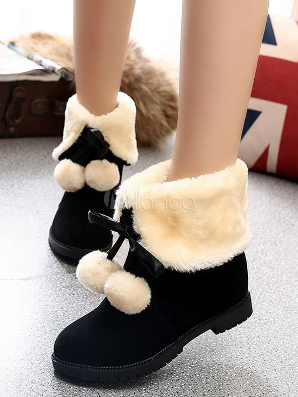 Classic Lolita Boots Suede Round Toe Brown Faux Fur Lolita Winter ...