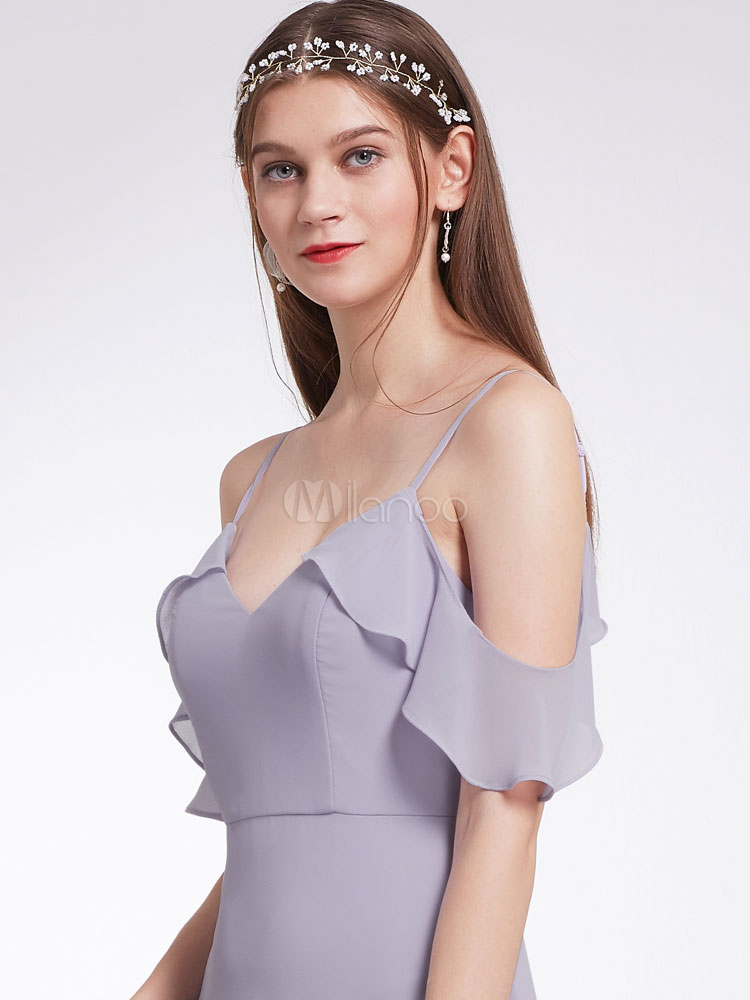 Short Chiffon V Neckline Bridesmaid Gowns Lilac