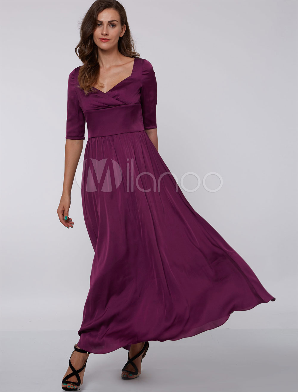 Evening Dresses Formal Plum Queen Anne Neck Mother Dress Half