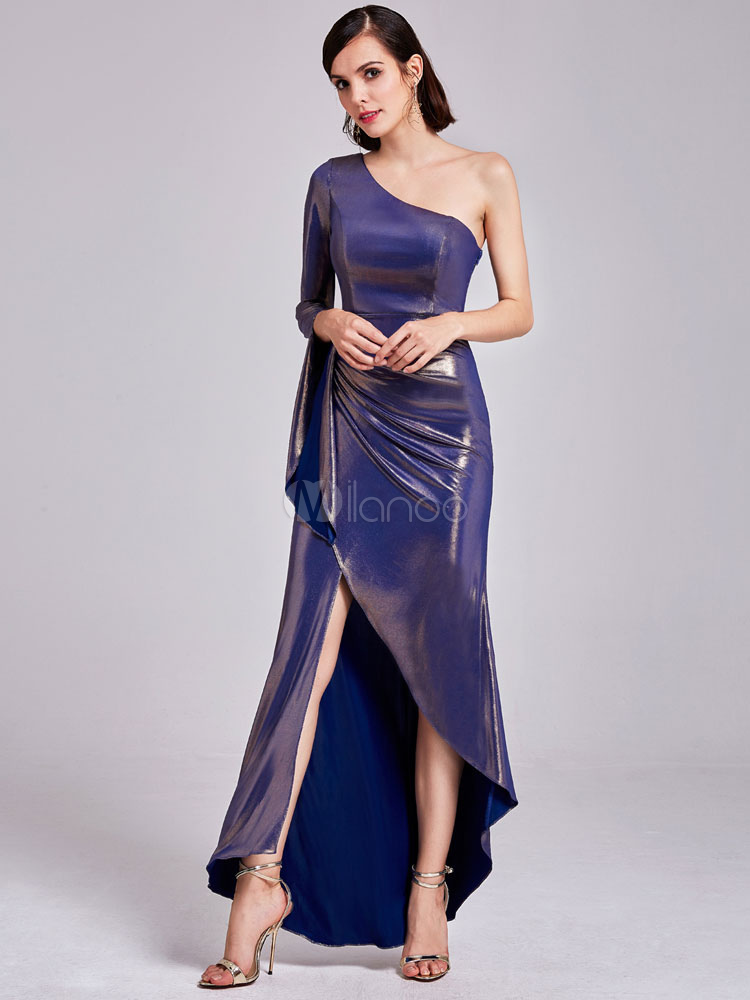 Evening Dresses Sexy High Split One Shoulder Plum Asymmetrical