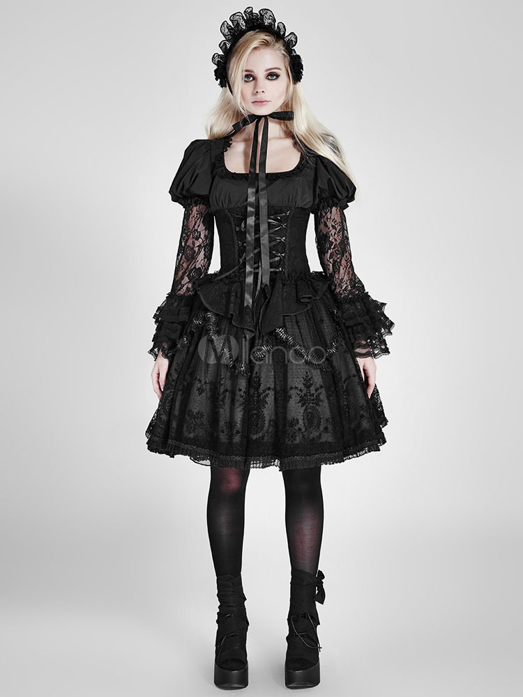Gothic Lolita SK Skirt Lace Ruffles Embroidered Black Lolita Bottoms ...