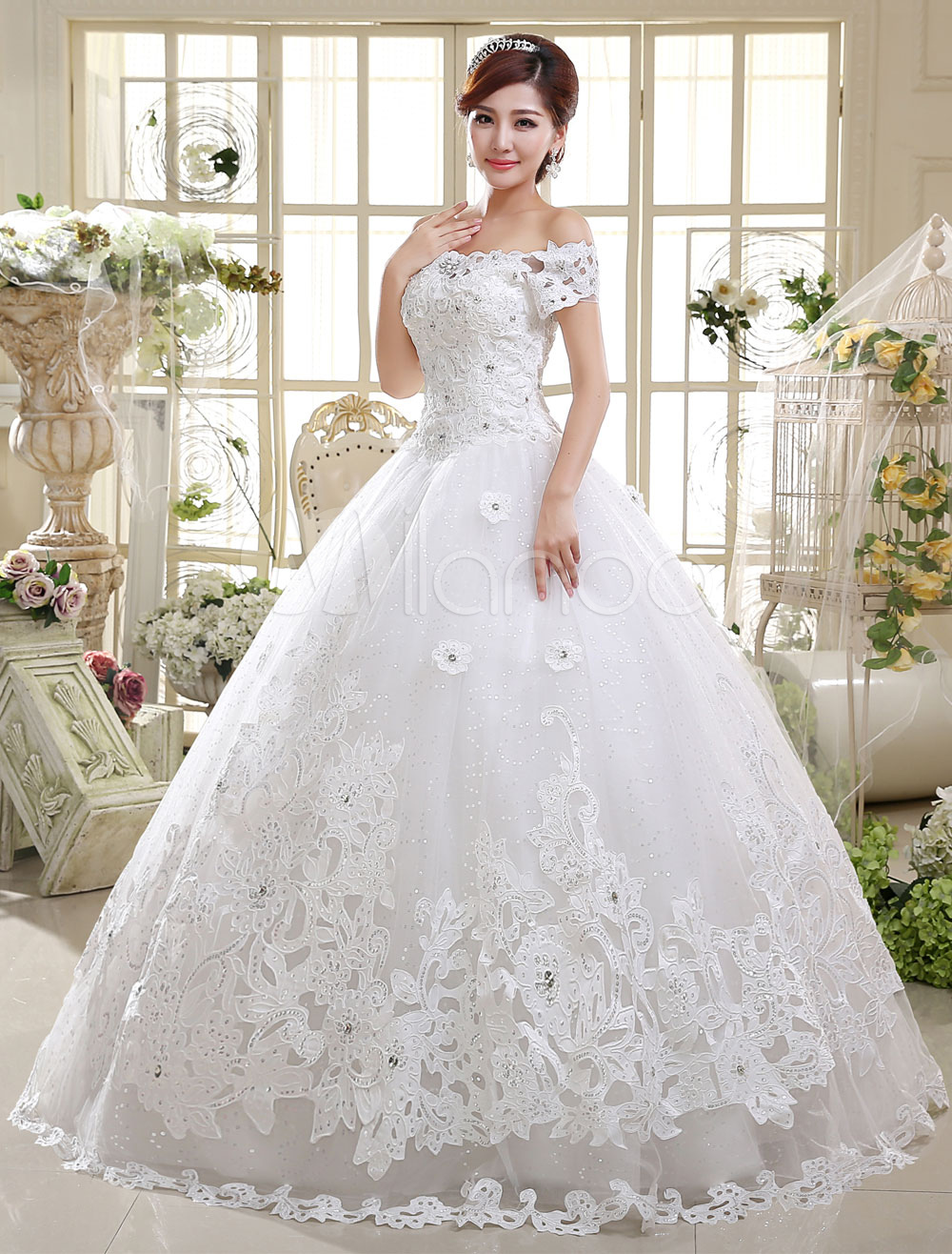Ball Gown Wedding Dresses Lace Princess Bridal Gown Off The Shoulder