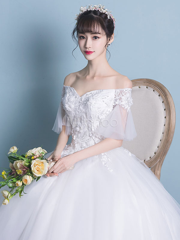 Wedding Dress Princess Ball Gown Bridal Dress Off The Shoulder Flowers ...