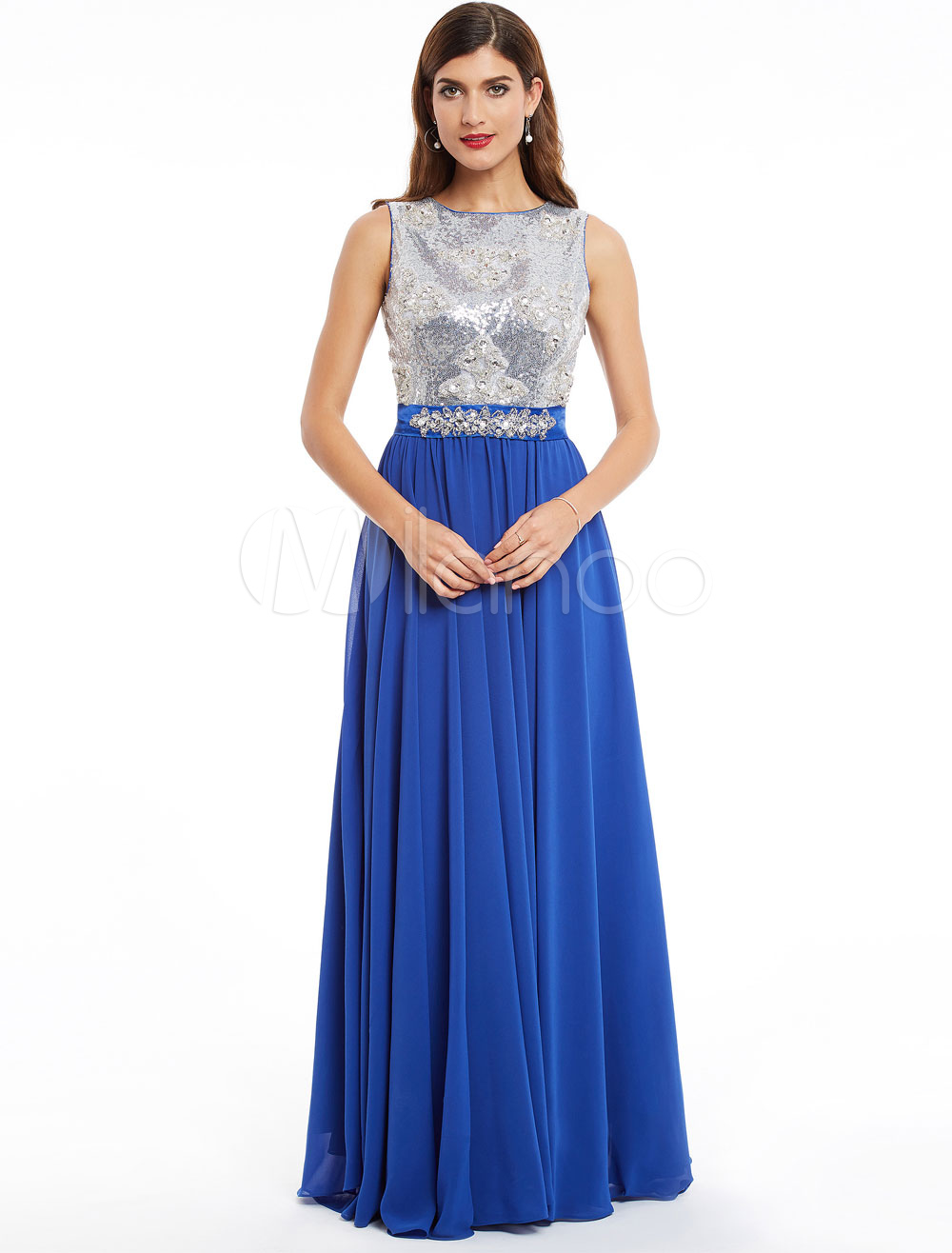 Blue Formal Dresses with Rhinestones