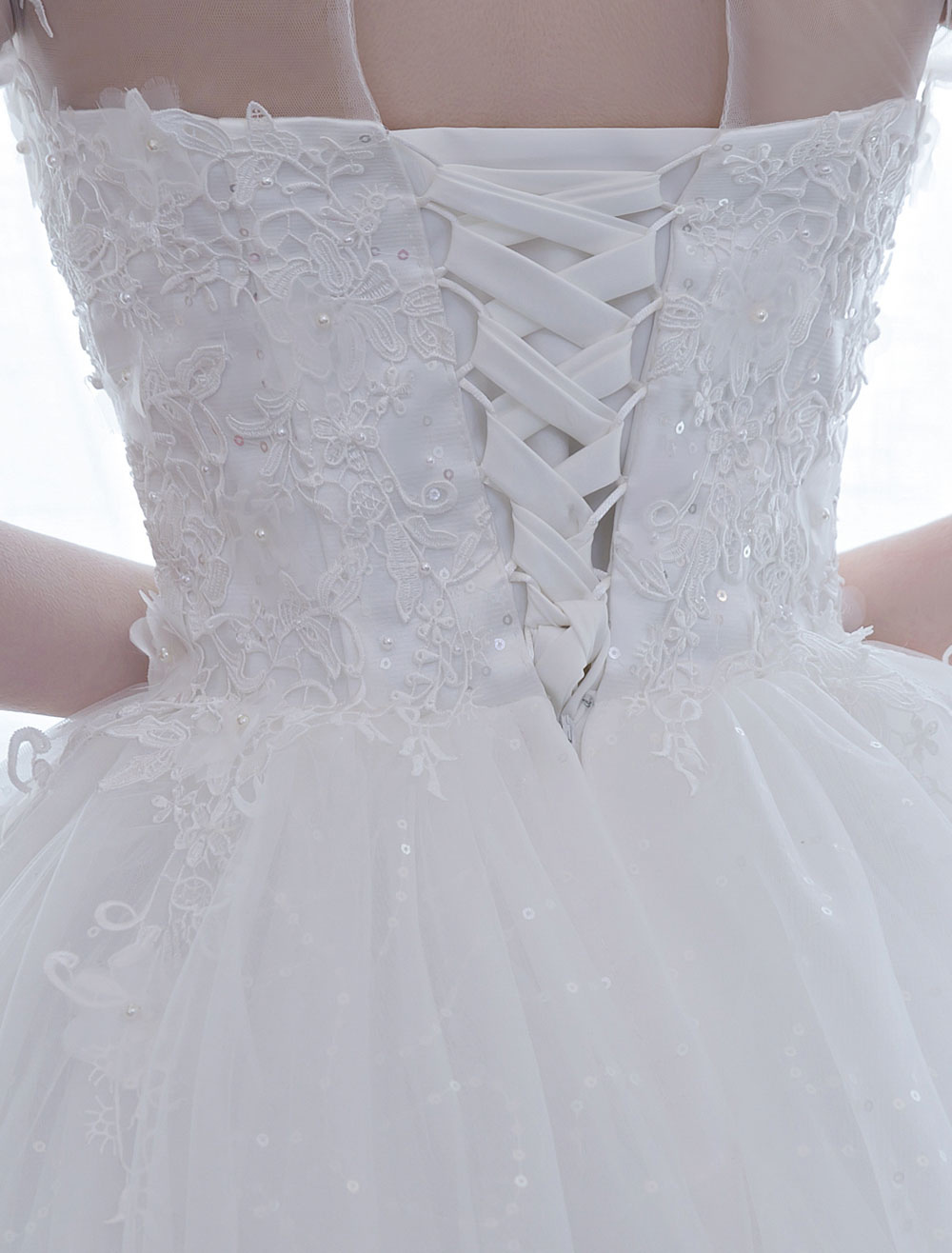 Ivory Wedding Dress Princess Ball Gown Bridal Dress Half Sleeve Lace ...