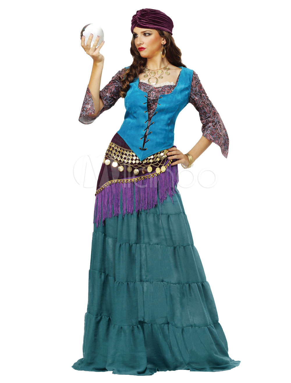Haloween Gypsy Costume Outfits Women Atrovirens 5 Pieces