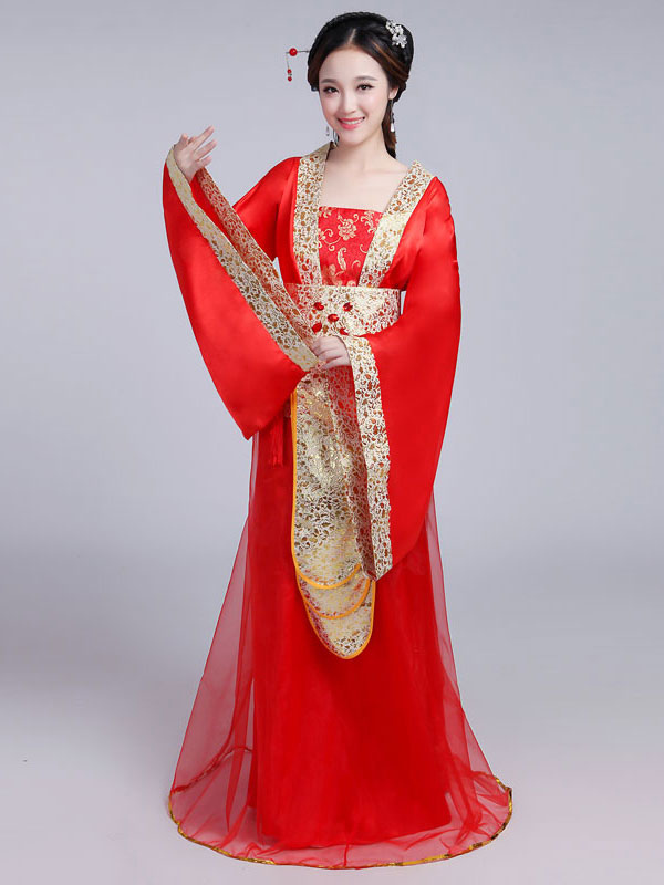 Chinese Costume Traditional Female Red Satin Women Hanfu Dress Ancient Clothing 3 Pieces - Costumeslive.com