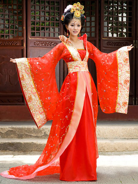 Chinese Costume, Female Red Ancient Hanfu Dress, Dynasty -