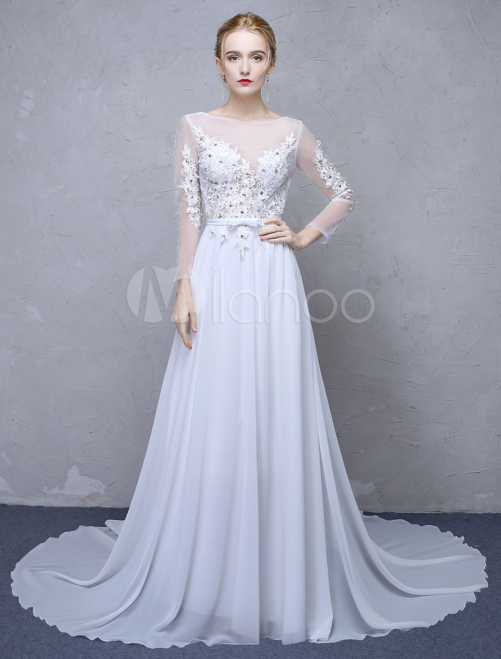 Summer Wedding Dresses 2018 White Lace Long Sleeve Backless Beaded ...