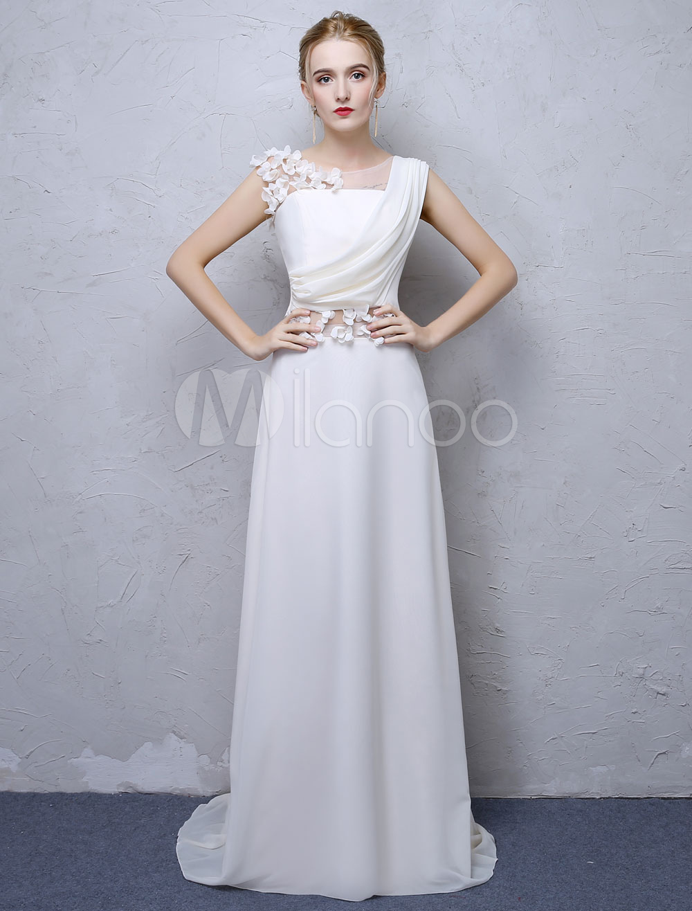 flower applique chiffon gown
