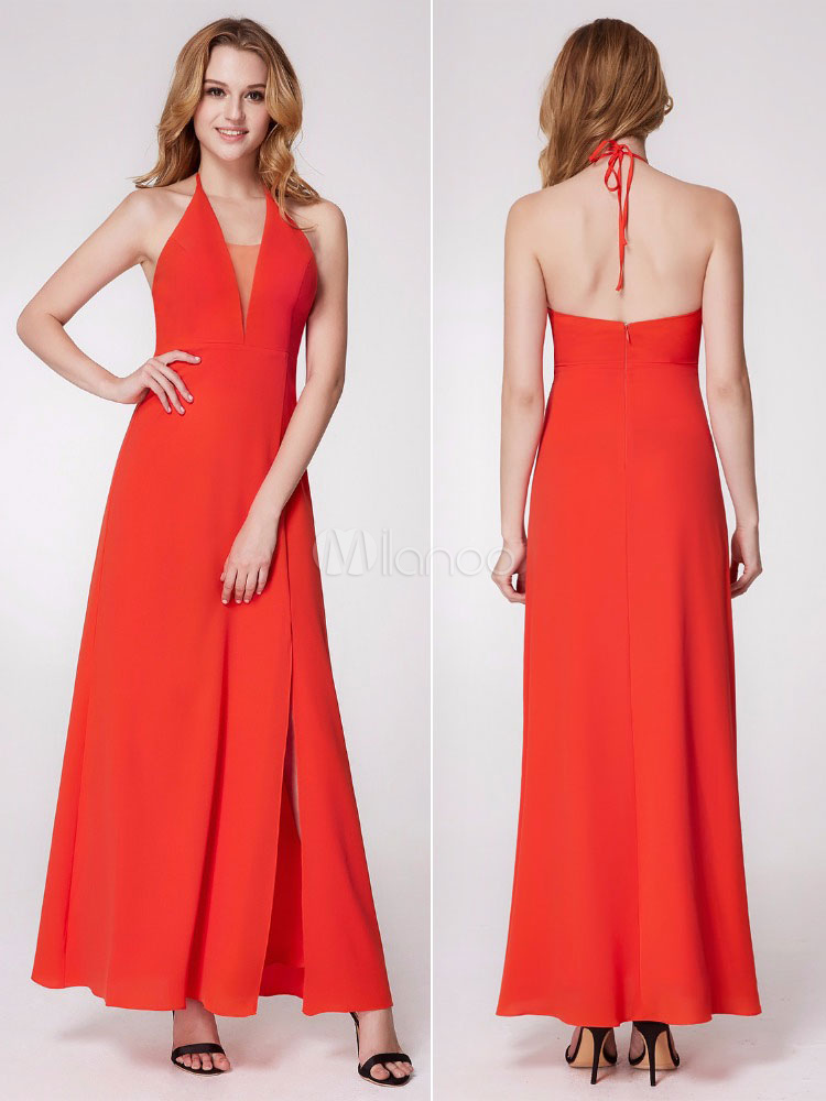 robe longue dos nu rouge