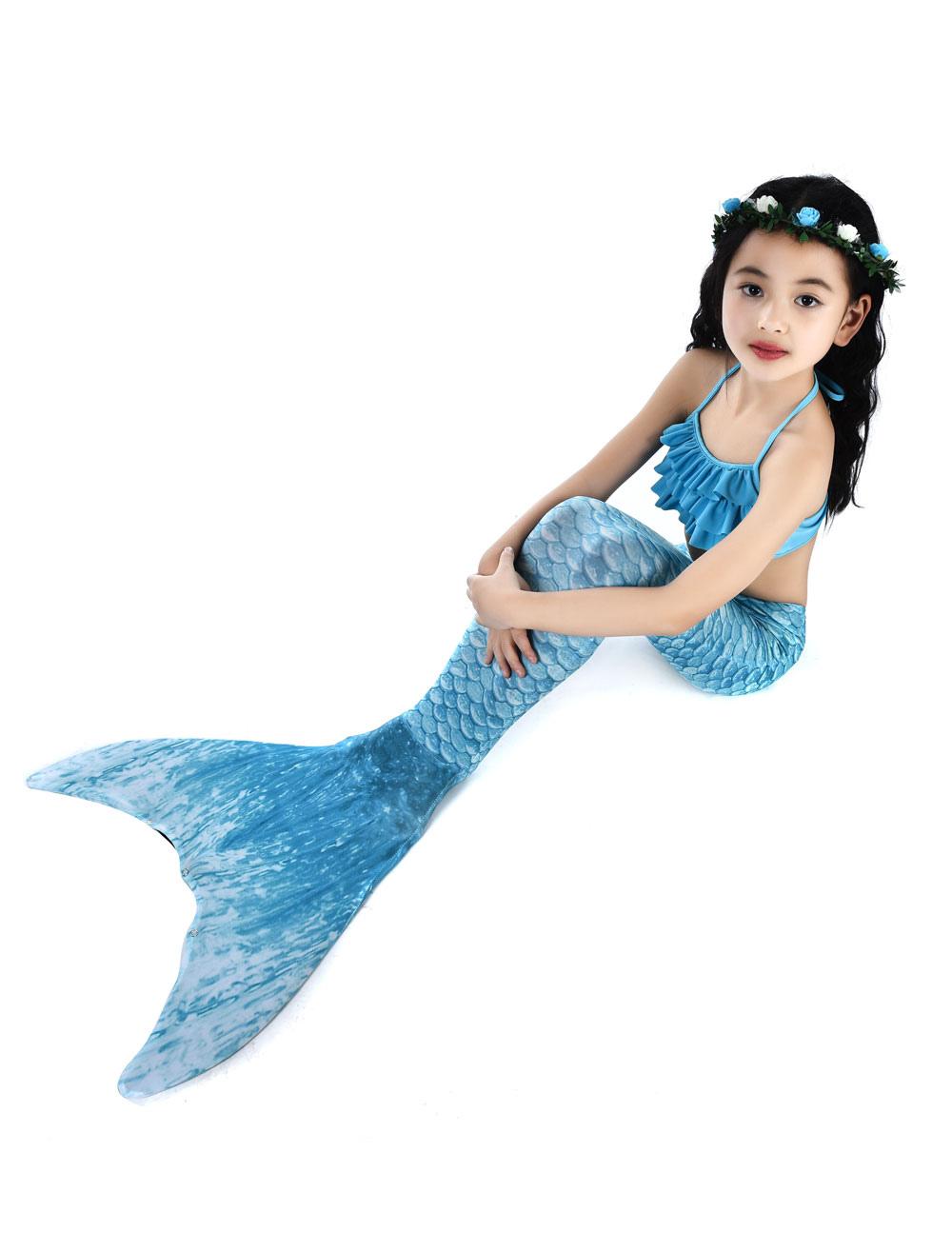 Costume da sirena per bambini Costume da bagno a coda di pesce di Halloween  blu oceano Set di 2 pezzi 