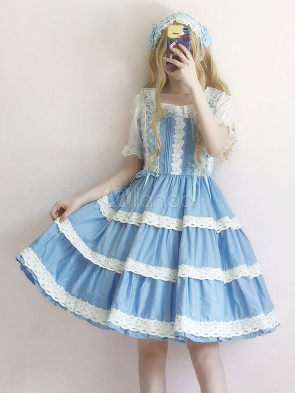 Classic Lolita JSK Lace Trim Ruffle Chiffon Lolita Jumper Skirt ...