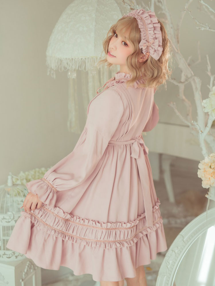 Classic Lolita One Piece Dress Solid Color Long Sleeve Vintage Lolita One  Piece Dress