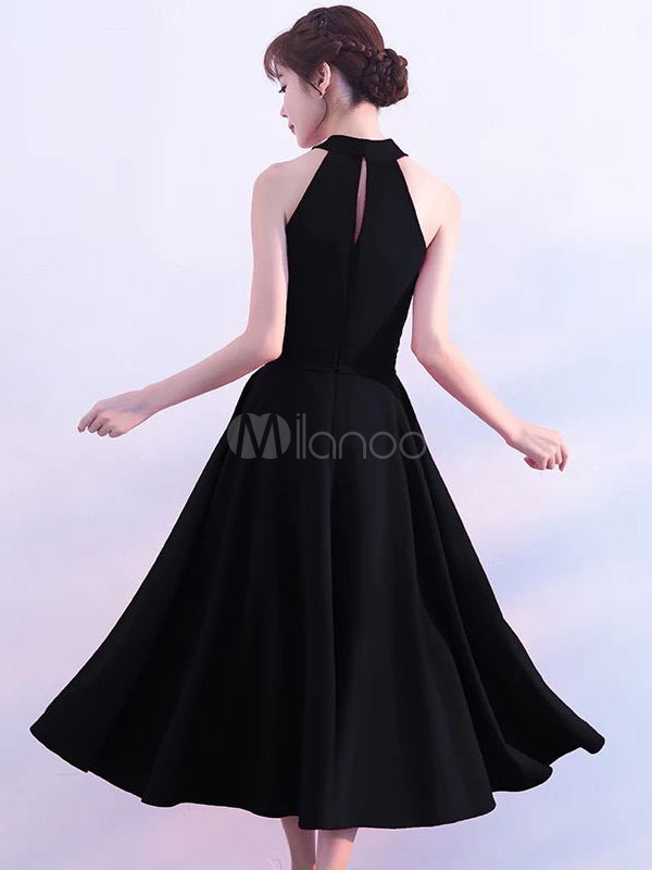 黒のウエディングドレスショートカクテルドレスホルターカットオフノースリーブリボンサッシュリトルブラックドレス Milanoo Jp