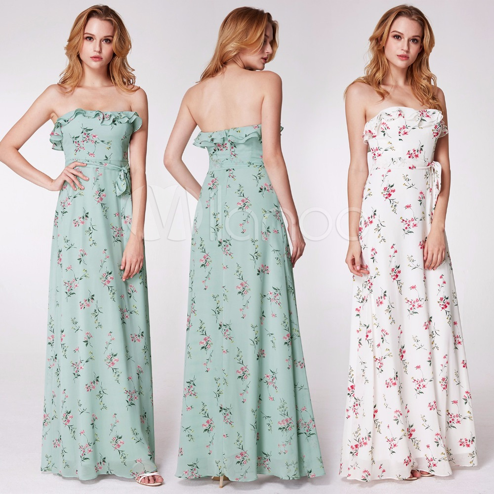 Printed Floor Length Bridesmaid Dresses