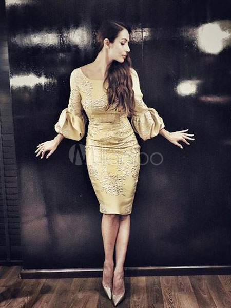 gold long sleeve party dress