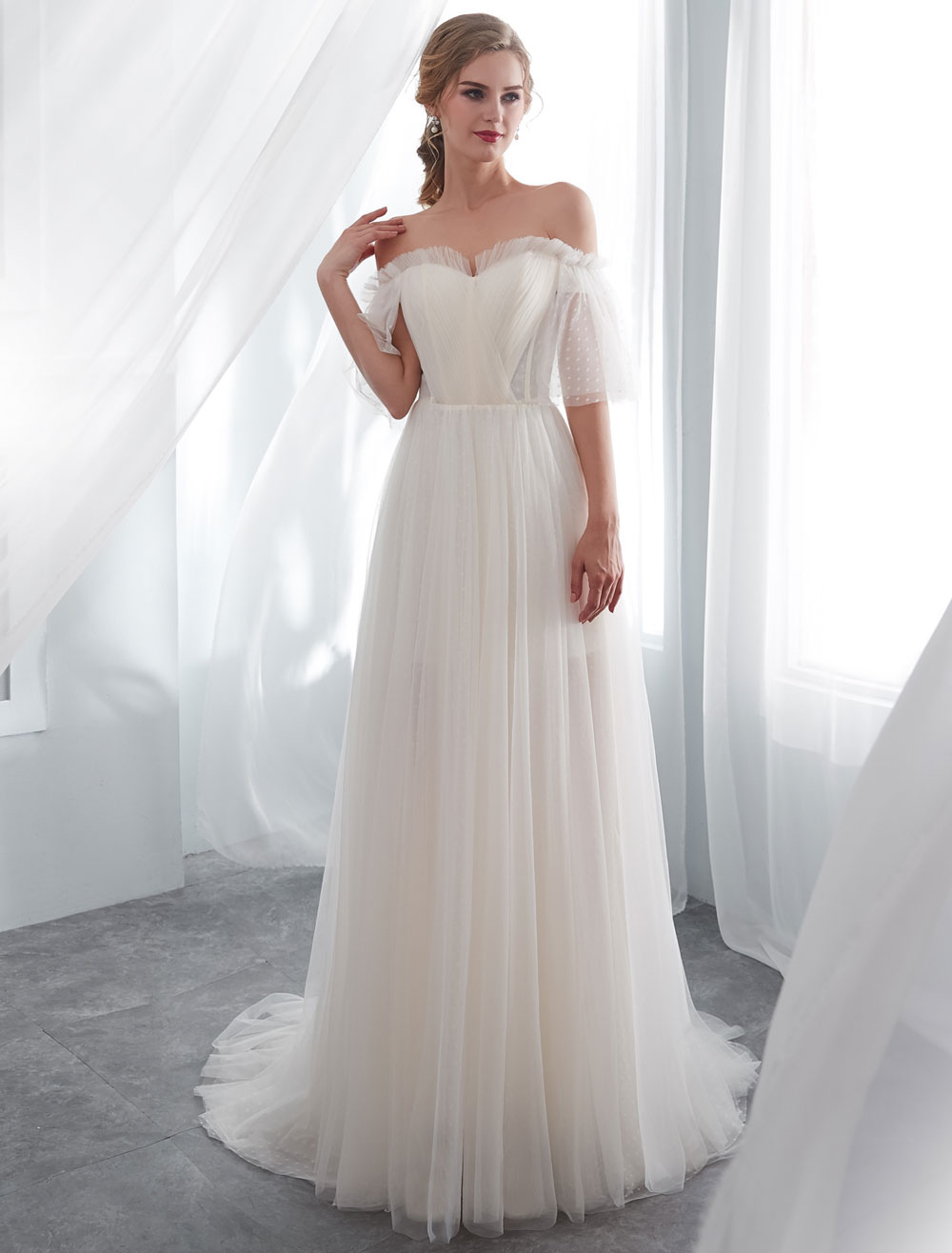 tulle off shoulder wedding dress