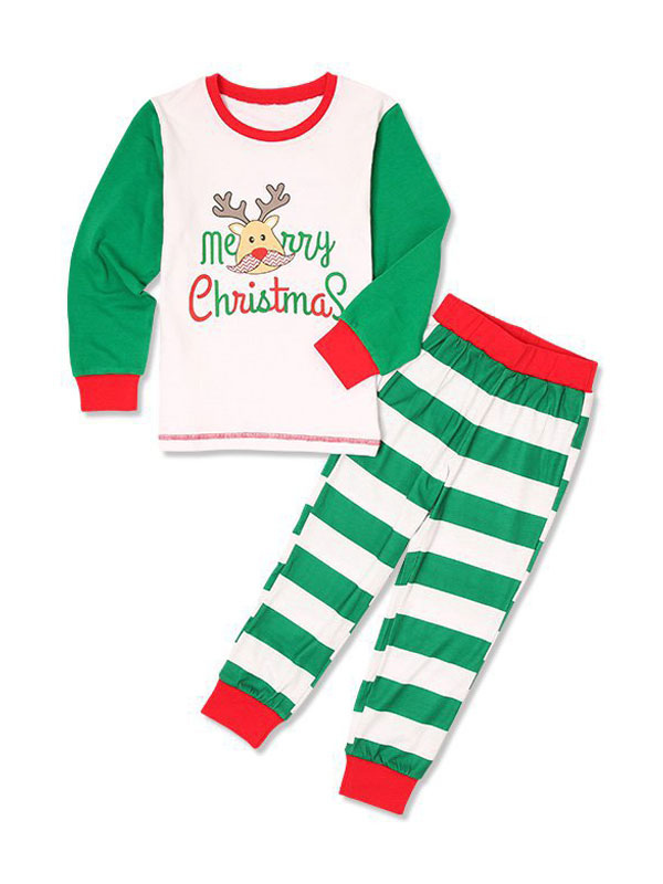 親子ペア クリスマス パジャマ プリント柄 家族お揃い グリーン 綿混紡 着ぐるみ パジャマ 子供用 パンツ トップス 寝巻き Milanoo Jp