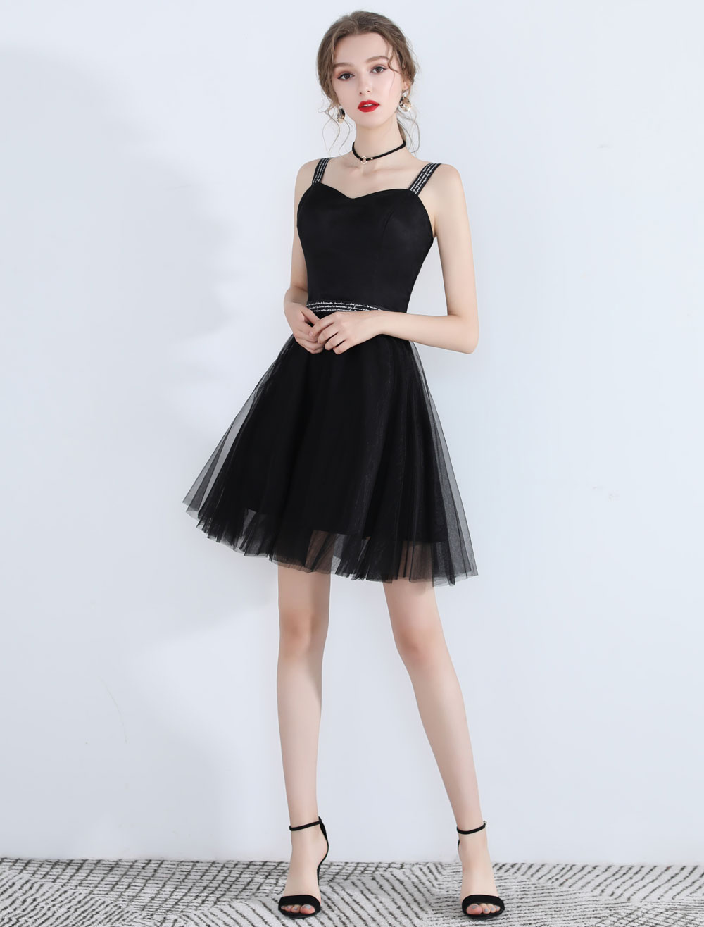Polinizar nivel Previamente Vestidos negros de tul corto vestido de fiesta correas lindo vestido de  regreso al hogar - Milanoo.com