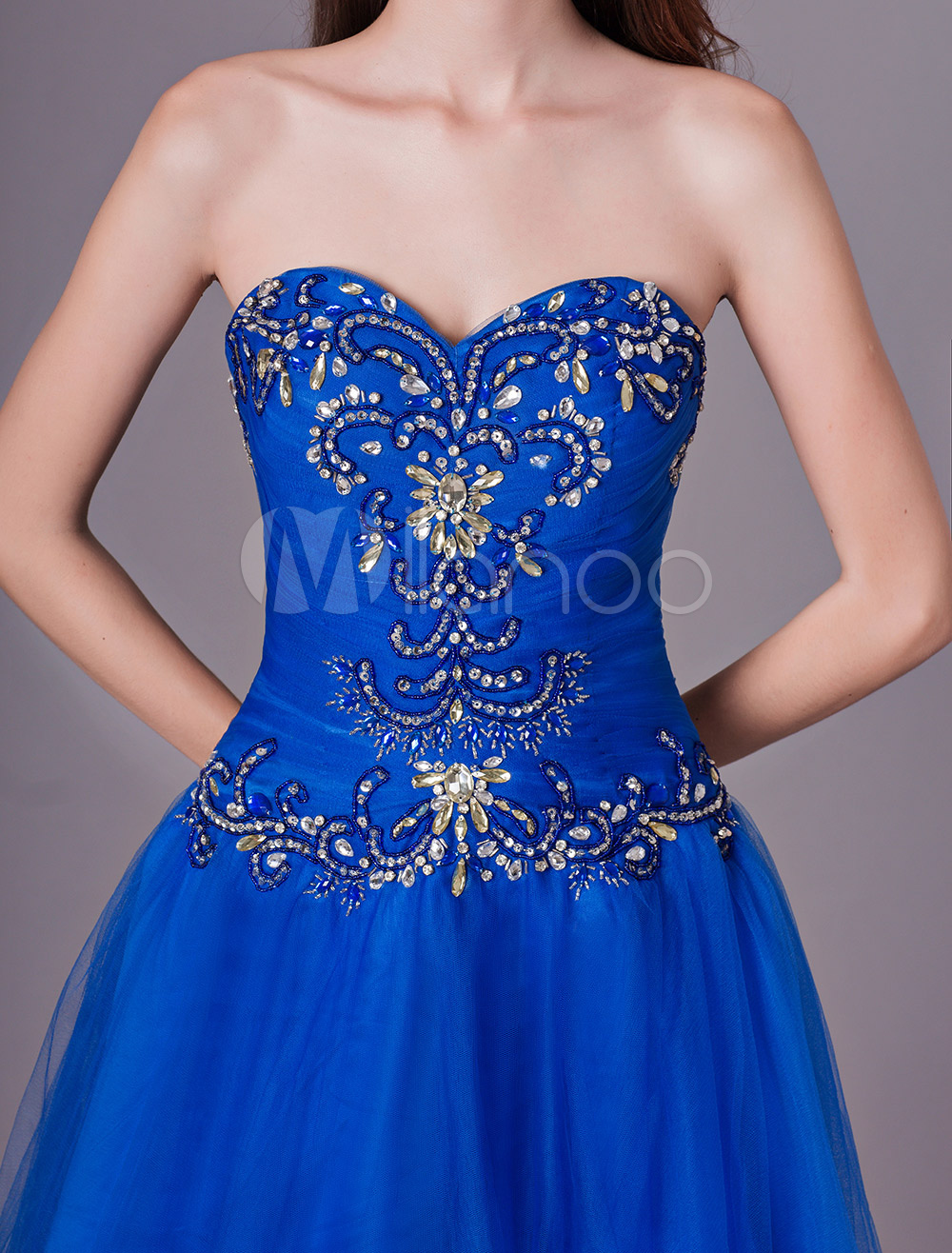 Short Prom Dresses Royal Blue Strapless Tulle Beaded Graduation Party ...