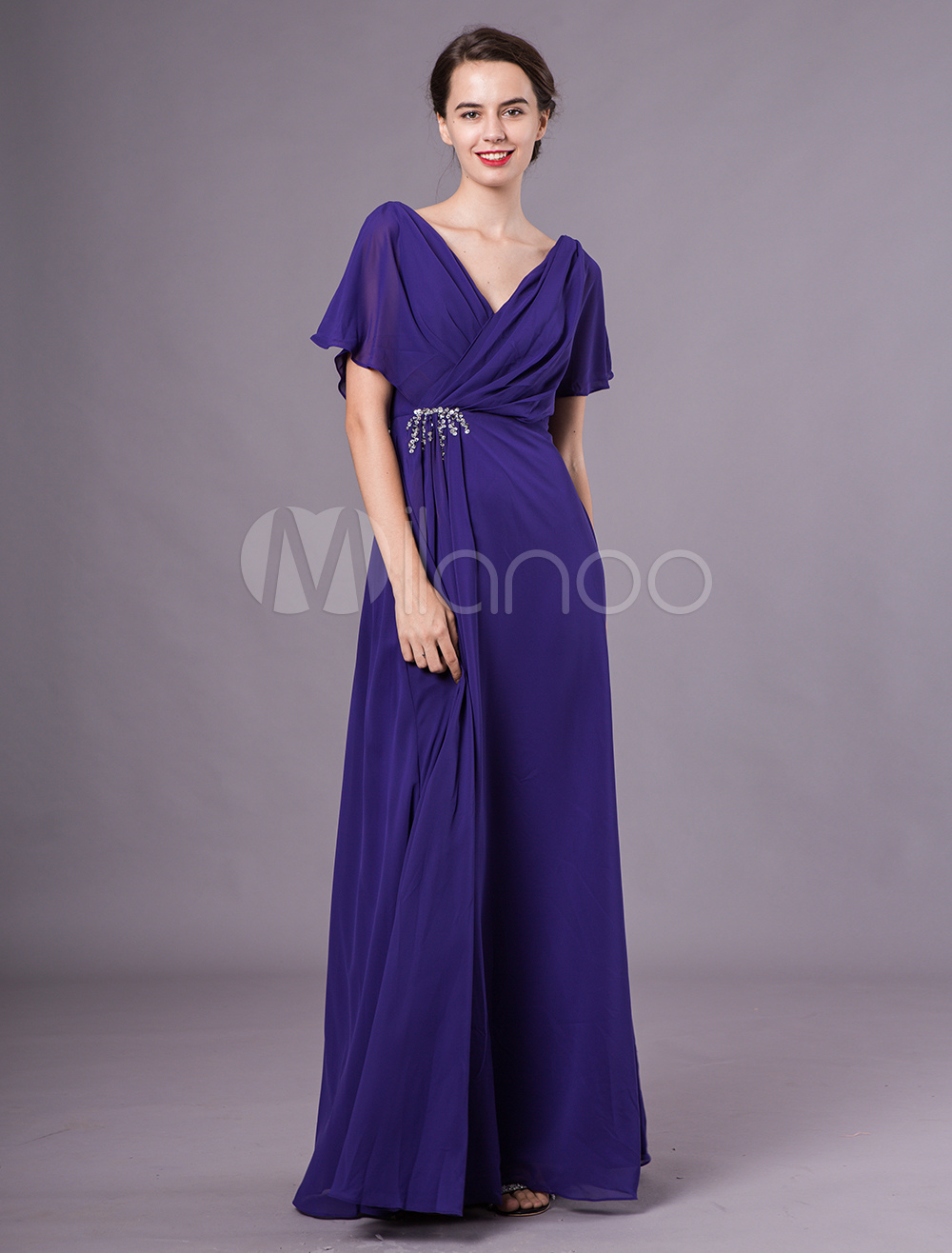 Mother Of The Bride Dresses Royal Purple V Neck Chiffon Short