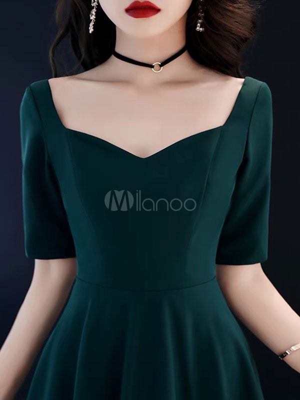 Cocktail Dresses Dark Green Half Sleeve Queen Anne Neck A Line Tea ...