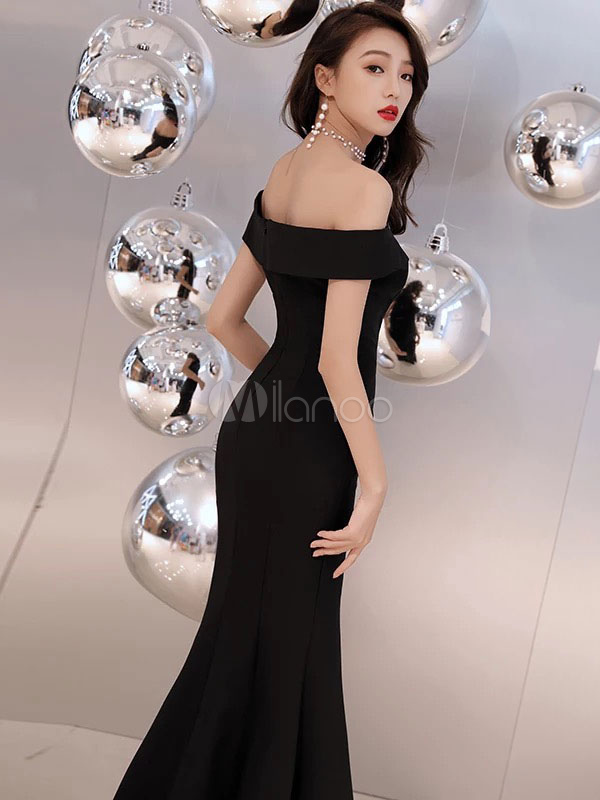 Black Evening Dresses Sexy Split Off The Shoulder Mermaid Prom Gowns ...