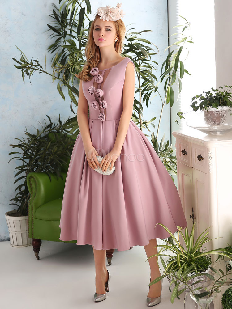 Robes de cocktail vintage des années 1950 fleurs roses une robe de soirée formelle de longueur