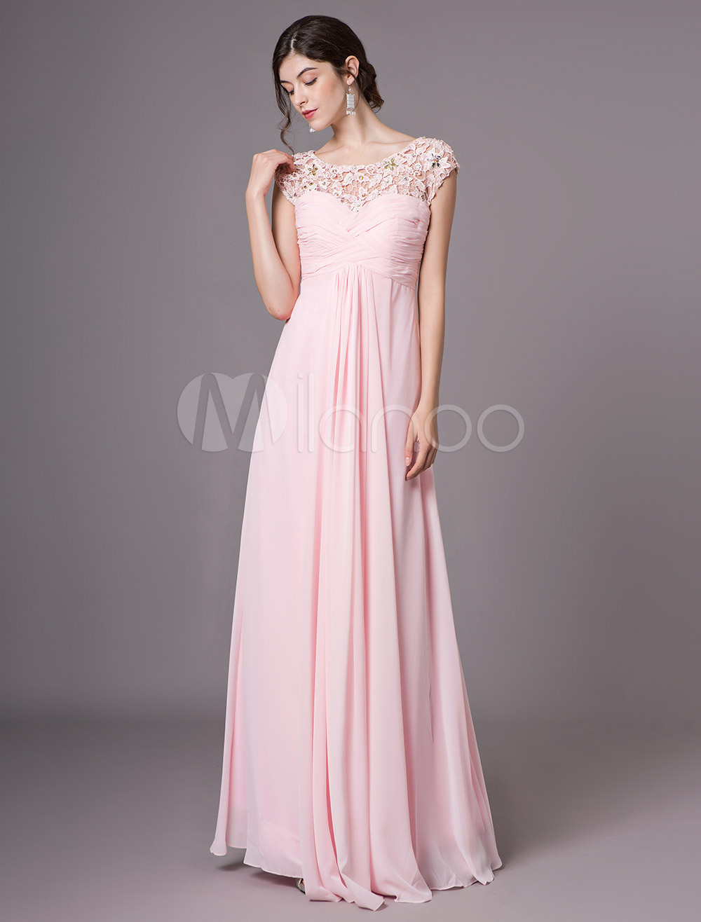 Soft Pink Prom Dresses Lace Chiffon Beaded Long Formal Evening Dress ...