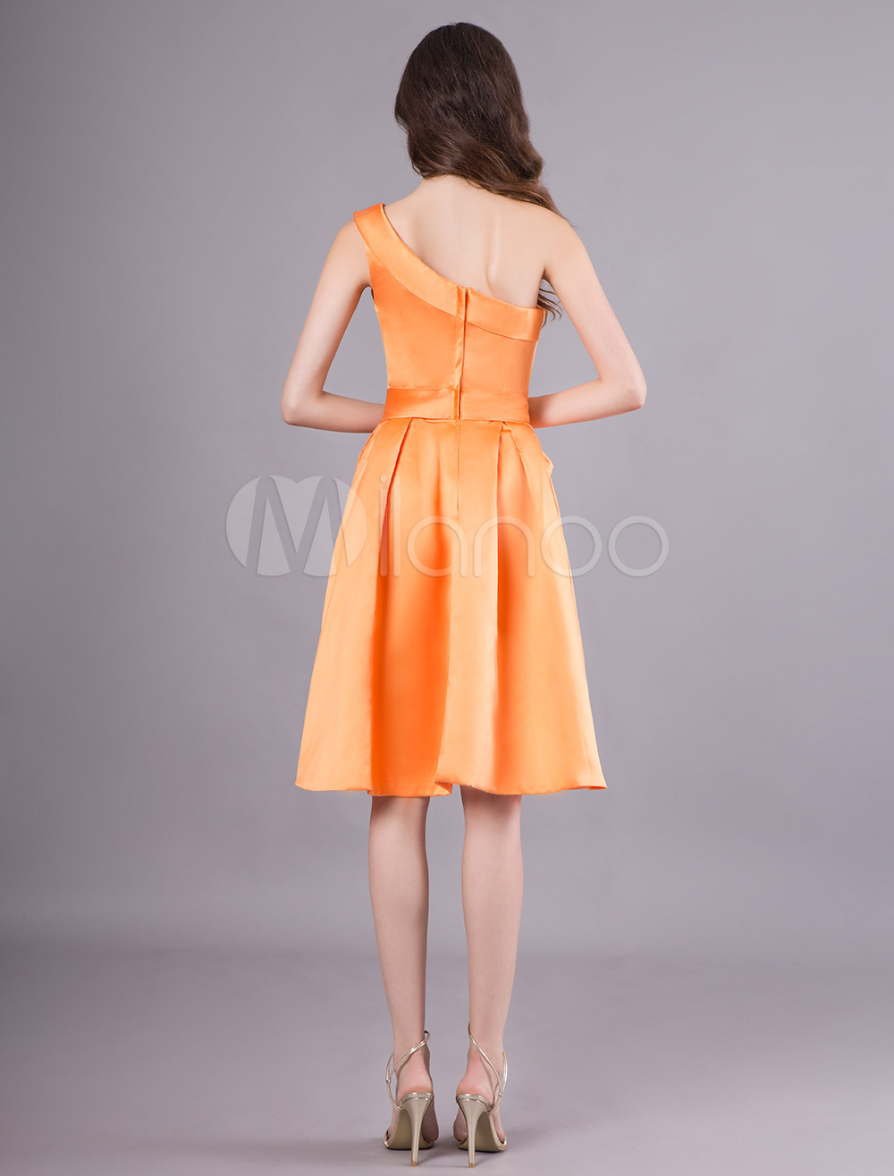 Cocktail Dresses  Satin Pockets  Orange One Shoulder Ribbon 