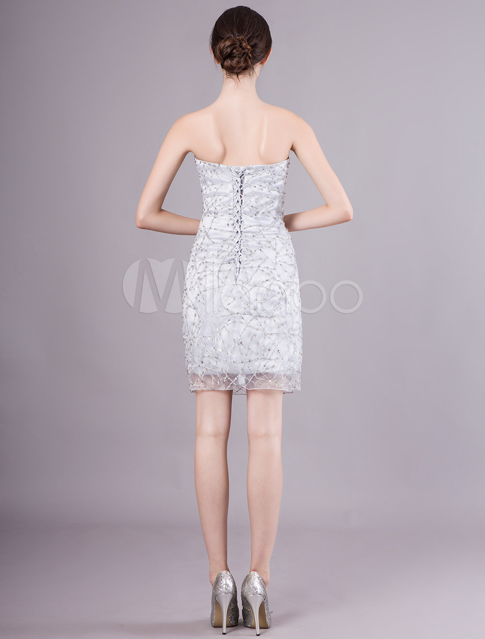 Cocktail Dresses Silver Short Tight Homecoming Dress Beading Mini Party ...