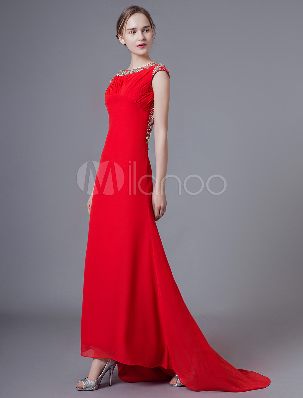 Evening Dresses Red Sexy Prom Dress Backless Sweetheart Chiffon Formal ...