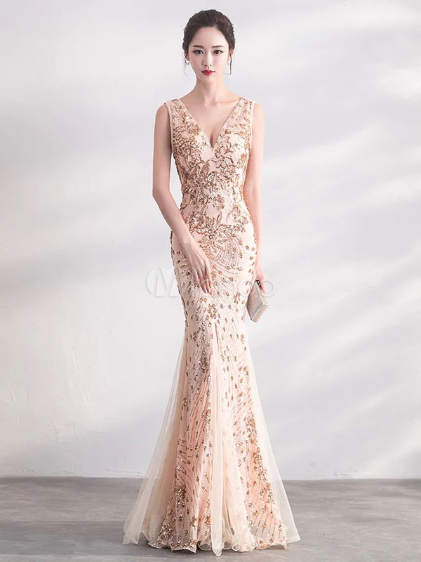 Evening Dresses Mermaid Lace Tulle V Neck Maxi Formal Gowns - Milanoo.com