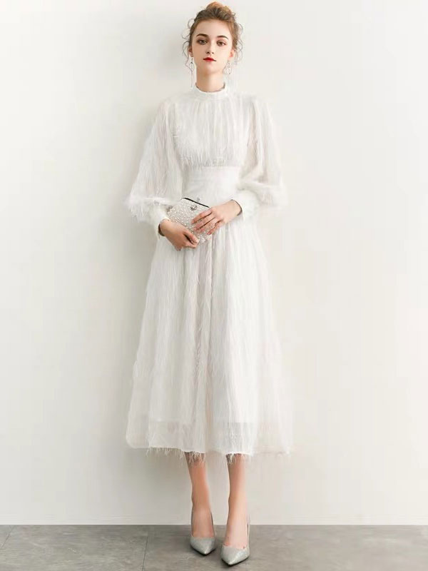Cocktail Dresses Long Sleeve Lace Tea Length Wedding Guest Dress Milanoo Com