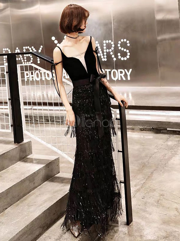 9367 Black Cutout Detail Mermaid Evening Dress