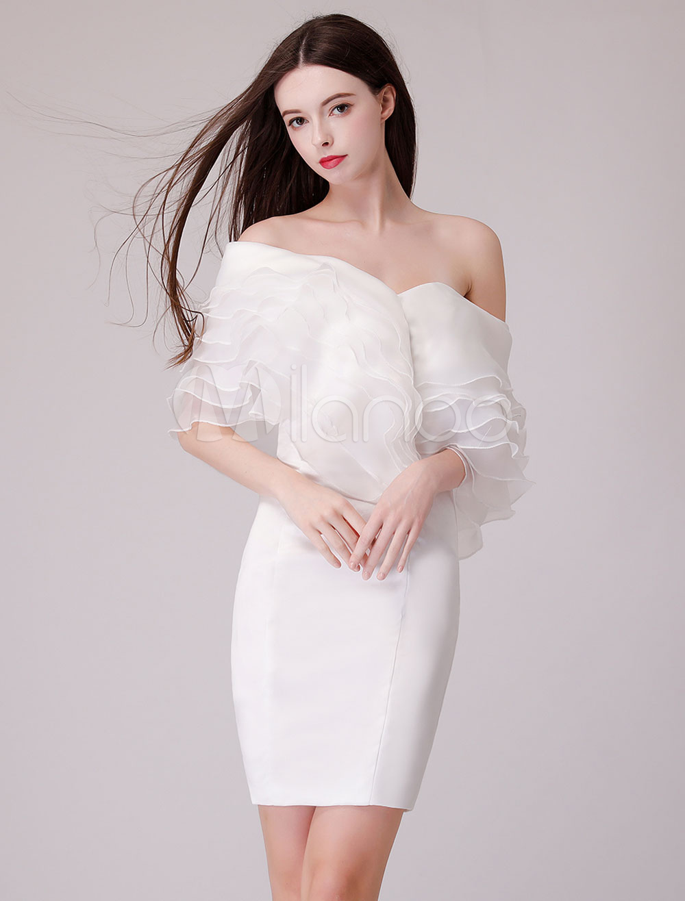 Cocktail Party Dresses Off Shoulder Tiered Ruffles Sheath Wedding