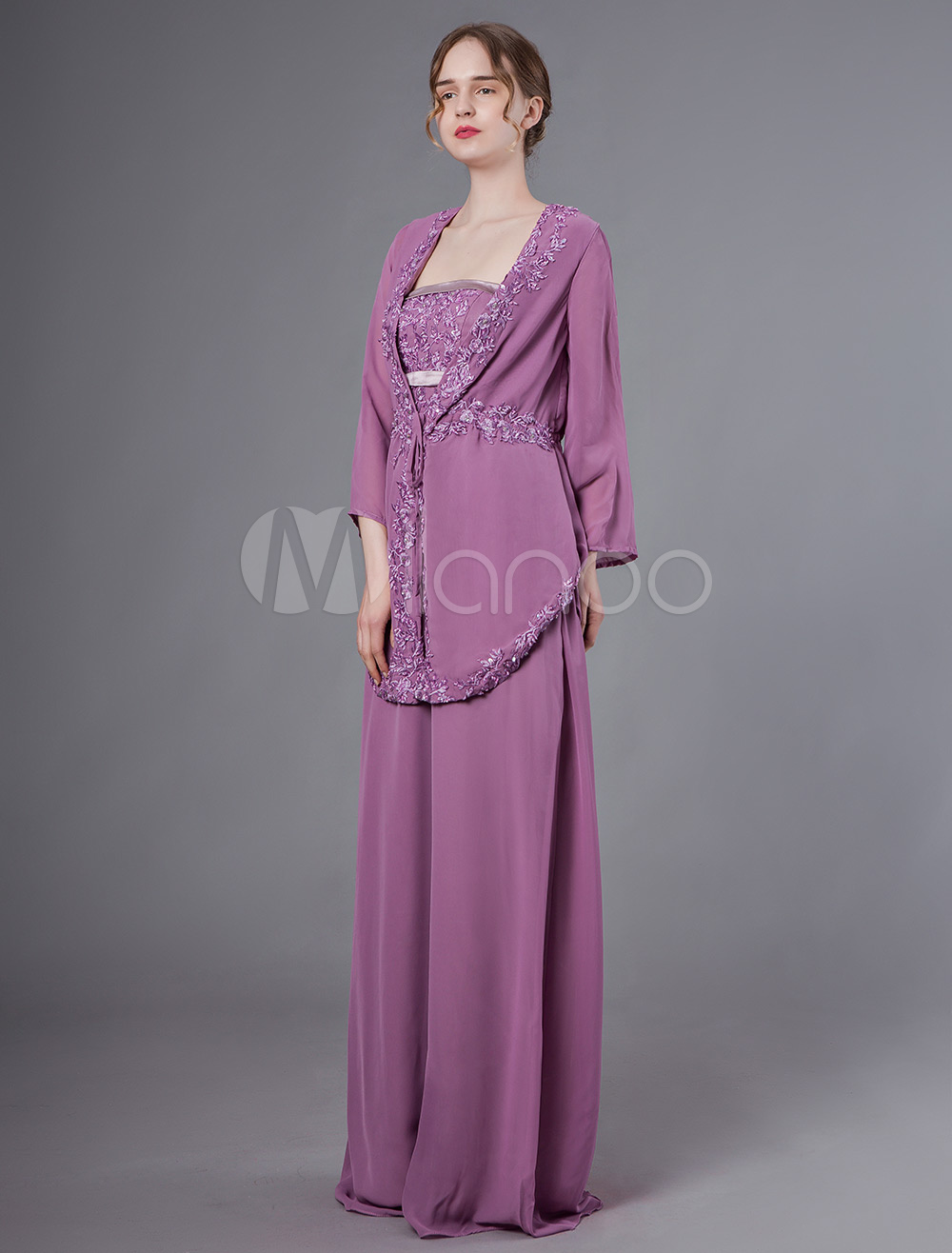 Mother Of The Bride Outfit Lilac Chiffon Applique Beaded Maxi Wedding ...