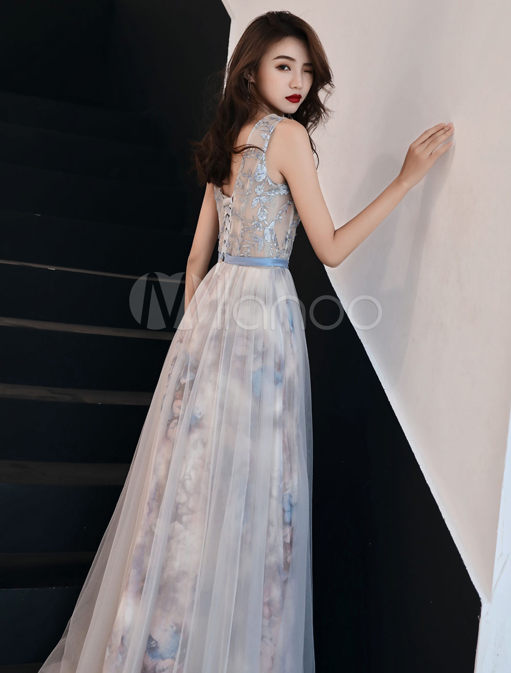 Abendkleid Damen Elegant Mit Spitze - A-Linie Brautjungfernkleid Lang