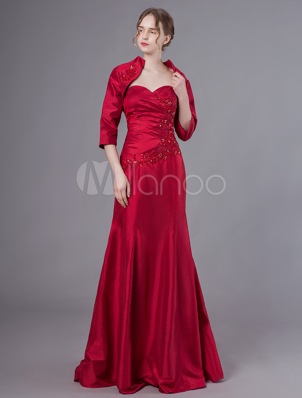 Mother Of The Bride Outfit Dresses Jacket Half Sleeve Taffeta Ruby ...