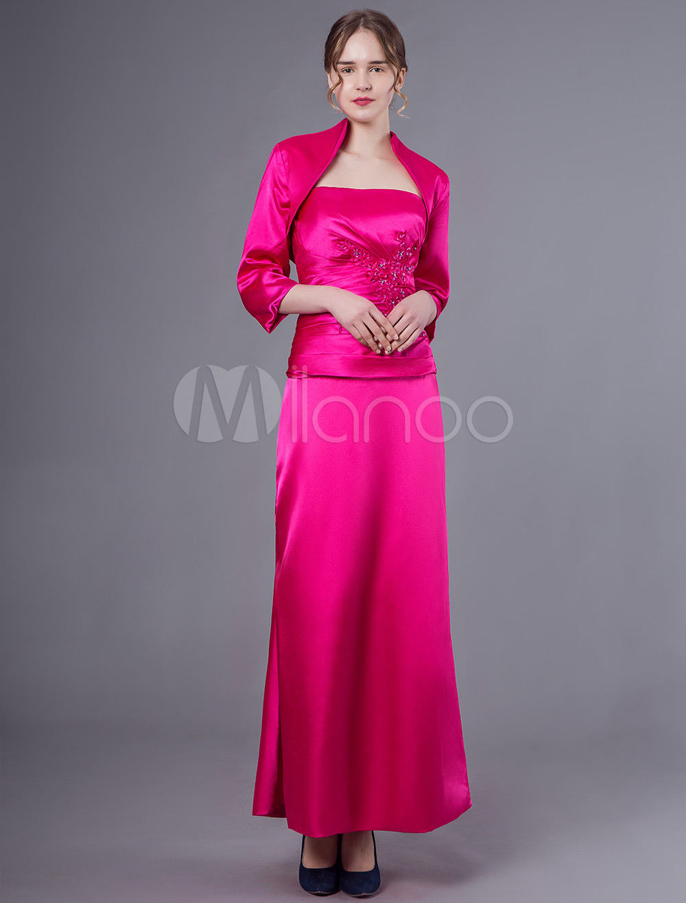 La Mère De La Tenue De Mariée Robes Veste Brodée Robe De Soirée De Mariage En Satin Rose Chaud