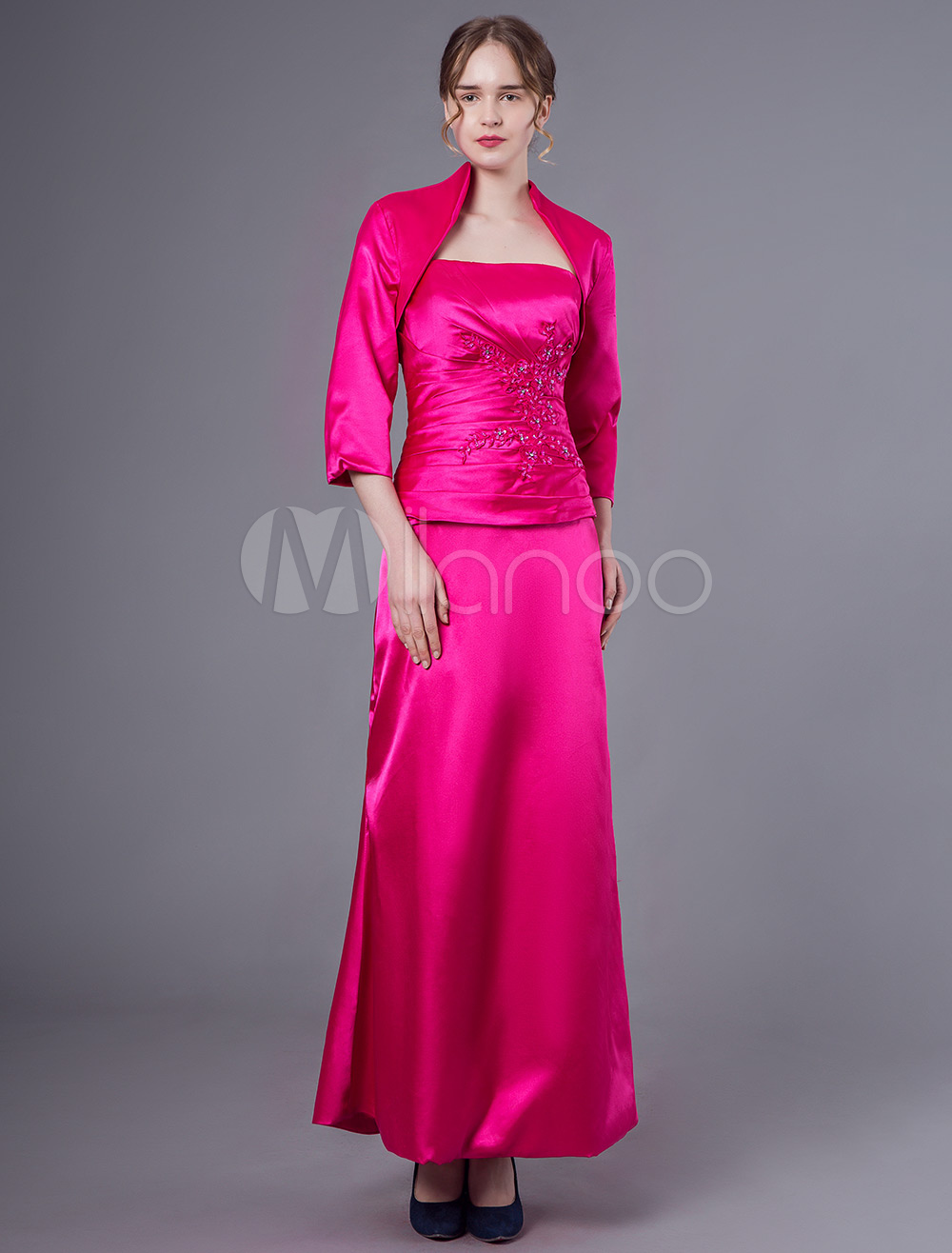 Mother Of The Bride Outfit Dresses Jacket Embroidered Hot Pink Satin ...