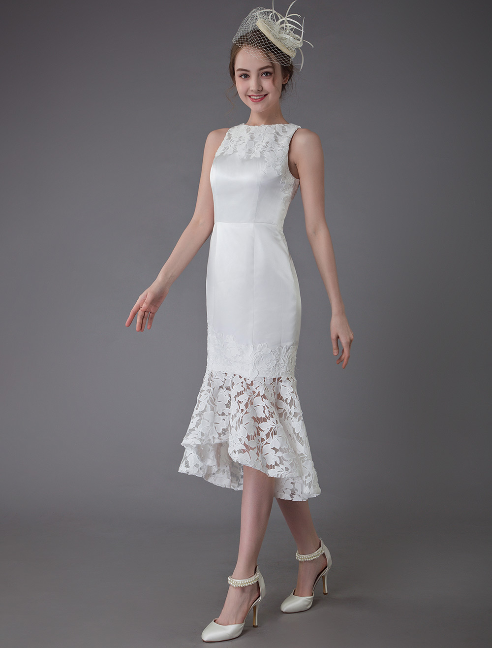 Boda Vestidos de novia | Vestido de novia corto vestido de novia sin mangas de la joya de la vendimia vestido - LQ12930