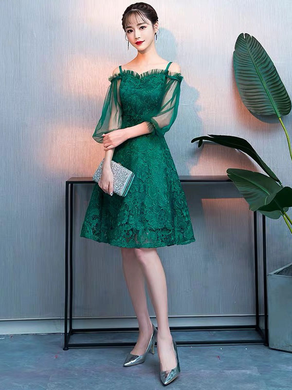 knee length evening dresses with sleeves