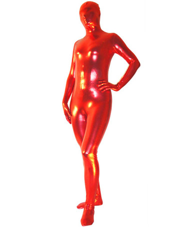 Дешевый Хэллоуин Зентай Костюм Красный блестящий металлический костюм Хэллоуин