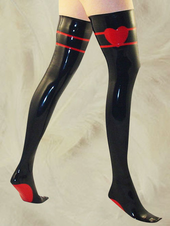 Halloween Black Latex Stockings With Red Heart Pattern Halloween