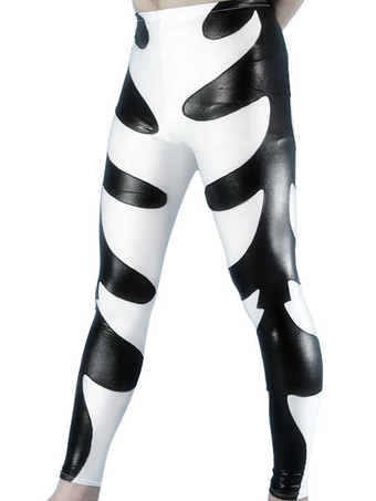 パターニング全身タイツ 全身タイツ，メタリック　ホワイト＆ブラック　ユニセックス　大人用　ズボン　コスチューム ハロウィン