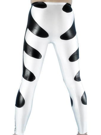 パターニング全身タイツ 全身タイツ，メタリック　ホワイト＆ブラック　ユニセックス　大人用　ズボン　コスチューム ハロウィン