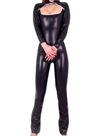 Morph Suit Sexy Black Bodysuit Shiny Metallic Catsuit Women's Full